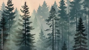 Pine Perfume: Aerial Perspective of Mist-Enshrouded Forest in 4K Looping Video