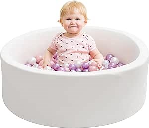 Baby Ball Pit for Toddlers, 35.4"x 11.8" Foam Ball Pit for Kids, Soft Round Ball Pool for Baby, Indoor and Outdoor Playpen, Ideal Gift for Children, Balls not Included,(Coral Fleece White)