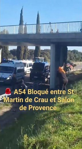 A54 - St Martin de Crau, riot police trapped by farmers' tractors
