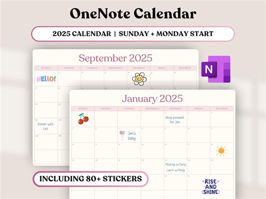 2025 OneNote Kalendervorlage, Monatsplaner, Sticker (Digitaler Download) - Etsy.de