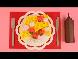 Stop motion cooking - How to make paper strawberry waffle | Meng's stop motion
