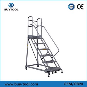 [Hot Item] Industrial Ladder Warehouse Self-Locked Mobile Ladder Storage Rack for Warehouse