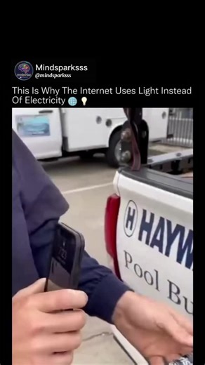 mindsparksss on Instagram: "The entire modern internet exists because light can be controlled inside glass.🔬⚡ Fiber-optic cables are built from ultra-pure glass engineered to trap light inside. When light enters the cable, it reflects continuously along the inner walls rather than escaping. That controlled reflection allows the light to travel long distances while carrying encoded data as rapid on-off pulses. Those pulses represent information, everything from messages to videos to cloud traffi