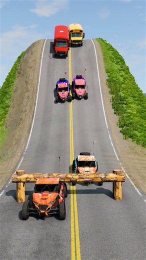School Buses & Cars VS Log Trap BeamNG.Drive