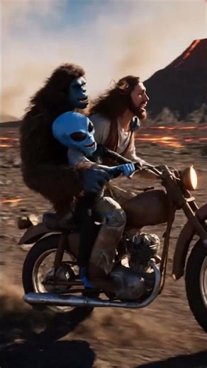 Alien & Jesus, Bigfoot Bike Plunge Into Volcano 🌋🚲💥 #Bigfoot #Alien #Jesus #EpicFail #Viral