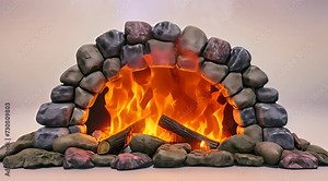 3D render of a fireplace exuding warmth and elegance, with flickering flames casting a mesmerizing glow across the room, creating an inviting ambiance.