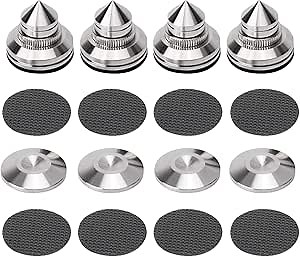 Audiocrast 4X HiFi Speaker Spikes, Isolation Stand Feet Pad, Stainless Steel Shock Absorber Vibration Dampener with Non-Slip Mats for Audio Speaker Subwoofer CD DVD Amplifier Turntable DAC
