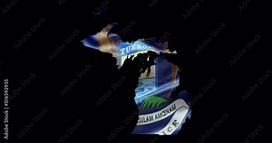 Michigan state map with waving flag. State outline 4K