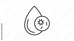 Dirty water line animation. Contaminated liquid animated icon. Virus circling, bacteria. Low water quality. Black illustration on white background. HD video with alpha channel. Motion graphic