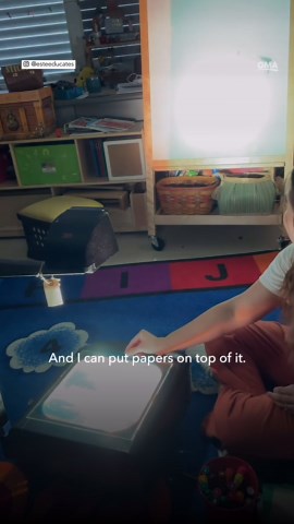 Pre-K students are fascinated by teacher's overhead projector