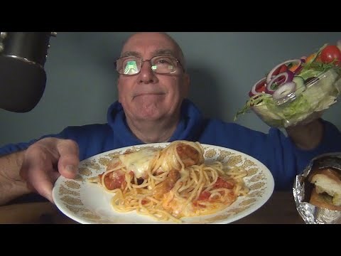 ASMR Eating Chicken Parmesan with Salad and Chocolate cake