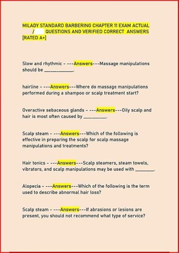 Milady Standard Barbering Chapter 11 Exam Actual Questions A video
