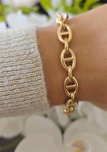 Gold Chain Link Bracelet, Adjustable Chunky Stacking Bracelet - Etsy