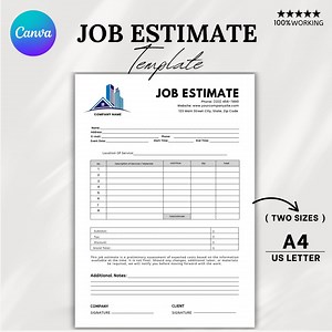 Job Estimate Template, Contractor Estimate Template, Job Estimate Form, Printable Job Estimate Template, Editable Canva Construction Bid - Etsy