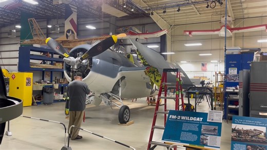 8K views · 73 reactions | For more than a decade, workers and volunteers at Air Zoo have been working to restore an FM-2 Wildcat fighter plane that was used to train pilots during WWII. See the nearly finished product before it heads to the American heritage Museum in Massachusetts. MORE: https://www.woodtv.com/news/kalamazoo-county/after-68-years-underwater-a-wwii-plane-is-back-to-its-former-glory/ | WOOD TV8 | Facebook