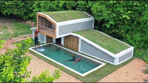 365 Days Building A Modern Underground Hut With A Grass Roof Swimming Pool