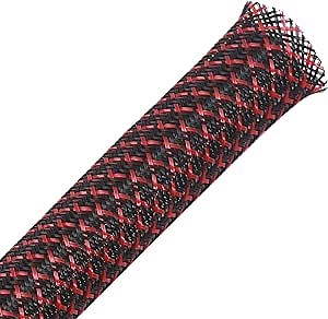 25ft - 1.25 inch PET Expandable Braided Sleeving – BlackRed – Alex Tech Braided Cable Sleeve