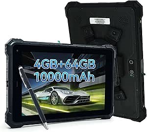 Rugged A10ST-S Android 10 Industrial Tablet, 4G LTE, 8MP+16MP, 4GB+64GB, 10000mAh Battery, WiFi, GPS, NFC, 700nit, 1280x800 IPS, IP68 Waterproof