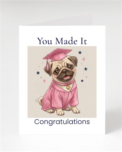 Pug Graduation Card – Pink Cap, Congratulations Dog Lover Gift - Etsy
