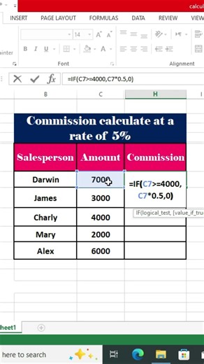 Calculate 5% Commission rate in Excel