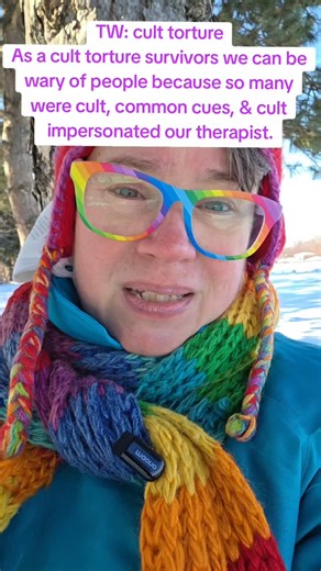 Cheryl Rainfield on Instagram: "TW: cult torture. As cult torture survivors we can be very wary of other people especially because most of the people in our lives who were adults were part of the cult torture, and because so many of the cult members were really good at social masking and had good jobs and looked like they should be trustworthy. So many of my cult abusers were therapists and child protective service providers and police and doctors and teachers, all in positions where they could
