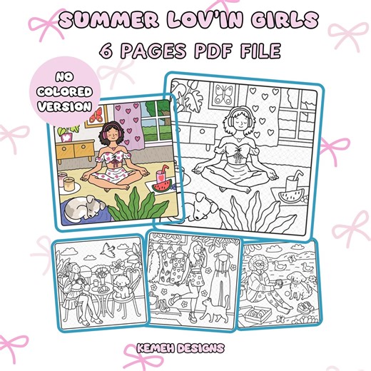 Summer Girls Coloring Pages: Everyday Moments, 6 Printable Designs (PDF Download) - Etsy