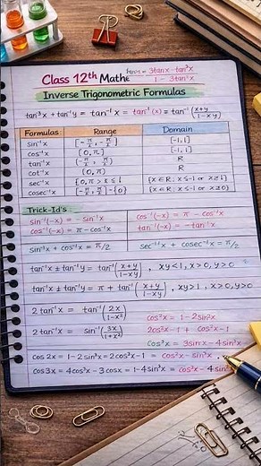 🔥 Inverse Trigonometric Functions – Class 12 Short Notes | Full Revision in Minutes! 📐✨90+ in boards