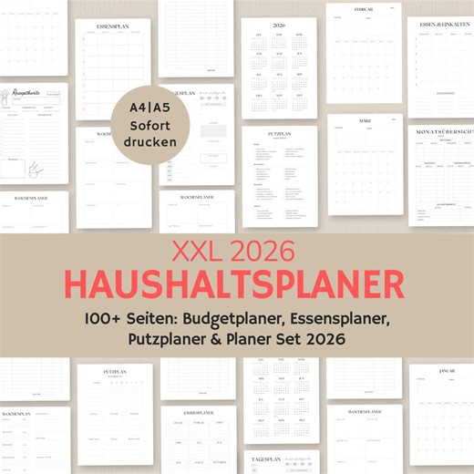 Haushaltsplaner pdf | Haushaltsbuch deutsch | Budgetplaner 2026 | Putzplan Vorlage | Essensplaner | A4 A5 zum ausdrucken - Etsy Österreich