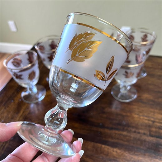 Set of 8 Vintage Libbey Golden Foliage Water Goblets Glasses - Etsy
