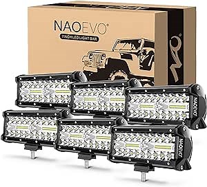 NAOEVO 7 Inch LED Light Bar, 720W 72,000LM Offroad Fog/Driving Lights LED Tractor Lights with Spot Flood Combo Beam, Waterproof LED Work Lights for Truck Boat ATV UTV, 6 Pcs (White)