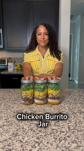 This chicken burrito jar is high-protein, and low effort. Stack it, shake it, eat it—burrito bowl style! Wrap-free, mess-free, flavor-full, and macro friendly! Note: Stack the lettuce last so when it’s time to heat, just remove the lettuce first, then add it back after it’s warmed. Feel free to add tomatoes, cheese, onions, or whatever your palate desires! #mealprepideas #burritojar#highproteinmeals #healthymealprep #quickmeals #easyrecipes #fitfoodie #macrofriendly #lunchinspo #foodprep #health