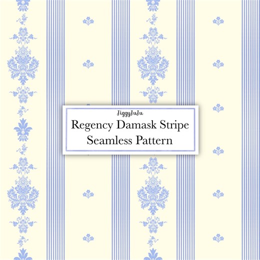 Periwinkle Blue Regency Damask Stripe | Seamless Pattern | Digital Paper | Vintage Classic Fabric Design - Etsy