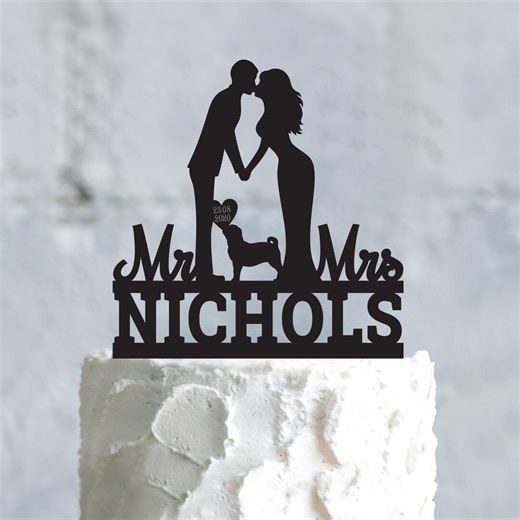 Bride and Groom Pug Cake Topper With Dog,kissing Couple Custom Cake Topper With Black Pug Dog,pug Puppy Mr Mrs Wedding Cake Topper Dog,a657 - Etsy UK
