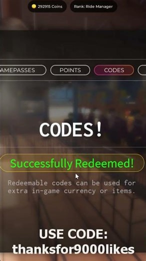 ✅ 9,000 Likes Code | Roblox Coaster Operator #roblox #coasteroperator