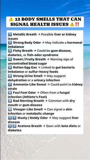 347K views · 412 reactions | ⚠️ 12 BODY SMELLS THAT CAN SIGNAL HEALTH ISSUES. #DidYouKnow #WellnessFacts #healthylifestyle #knowledgeispower #HealthAwareness #healthtips | Graham Kath | Facebook