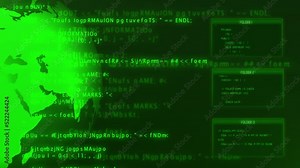 Digital Green Coding and hacking Warning message concept Cybercrime Attack animation 4k footage
