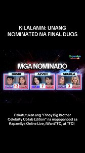26K views · 190 reactions | Kilalanin ang nominadong duos sa unang harapang nominasyon. 梁 Pakatutukan ang "Pinoy Big Brother Celebrity Collab Edition" na mapapanood sa Kapamilya Online Live, iWantTFC, at TFC! #PBBCollabWithGMA #PBBCelebrityCollabEdition #ABSCBN #ABSCBNPR #fyp | ABS-CBN PR | Facebook