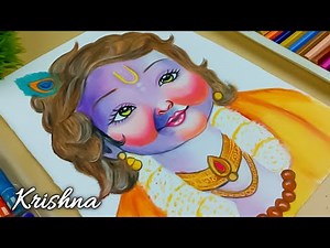 How To Draw Lord Krishna Easy | Krishna Drawing | Cute krishna