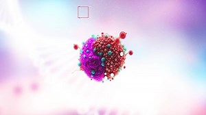 Concepto de microambiente tumoral con células cancerosas, células T, nanopartículas, capa de fibroblasto asociada a cáncer de microambiente tumoral células normales, moléculas y vasos sanguíneos 3d renderización