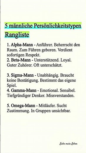 5 MÄNNLICHE PERSÖNLICHKEITSTYPEN RANGLISTE 📊👑