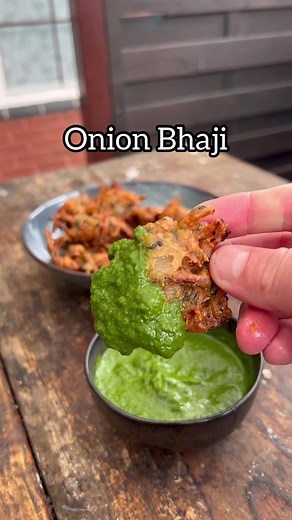 All about the Sides, 9 of 50. Onion Bhaji with mint coriander chutney. Warming spice combined with crispy comforting fried onion and sharp vibrant sauce.. it bangs Ingredients for approx 10-12 Bhaji 3-4 onions sliced 4 garlic cloves 1 tbsp minced ginger Handful of coriander 1/2 green chilli (jalapeño/Serrano) 50g gram/chickpea flour 50g plain flour 1 tsp cumin 1 tsp garam masala 1 tsp chilli powder 1 tsp salt 1/2 tsp white pepper 1 tsp onion seeds Approx 100ml cold water Handful of mint Handful