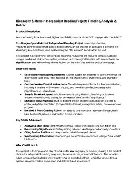 Biography & Memoir Independent Reading Project: Timeline, Analysis & Rubric