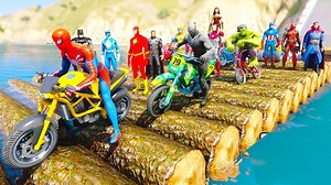 44K views · 1.3K reactions | Marvel's Spider-Man - Superheroes Drive bicycles, motorcycles, cars, monster trucks, heavy trucks on the floating wood log challenge | Funny Cartoon | Facebook
