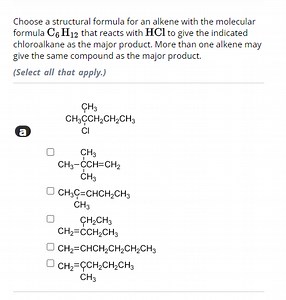 Choose a structural formula for an alkene with the molecular fo... | Filo