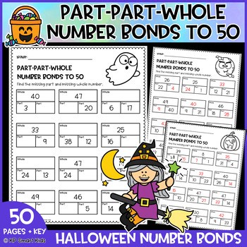 Halloween Part-Part-Whole Number Bonds to 50 Missing Whole & Part Math Practice
