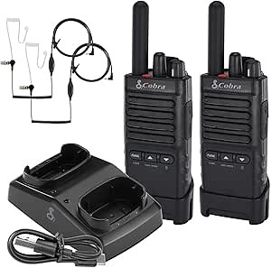 Cobra PX652 Professional Walkie Talkies - Rechargeable, 22 Channels, 300,000 sq. ft/25 Floor Range, Dust Protected & Splashproof (IP54 Rating), Headsets and Chargers Included (2-Pack)