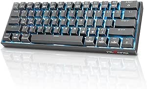 VELOCIFIRE Wireless Bluetooth Mechanical Keyboard, M1 TKL61WS 61-Key 60% Tactile Red Switch Mini Portable Mechanical Keyboard with Ice Blue Backlit, Compatible with Mac OS and Windows OS(Black)