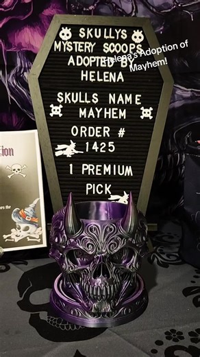 @Helena This is Helena's adoption of Mayhem! Our first Dark Skull Adoption! We hope you love Mayhem & the treasures the bring! our new drop will be this weekend! All skulls will be back in stock! You can find them here: https://www.witchsey.com/products/skullys-mystery-scoops-dark-edition?_pos=3&_sid=c64d4024c&_ss=r #mysteryscoops #mystery #skull #witch #witchy