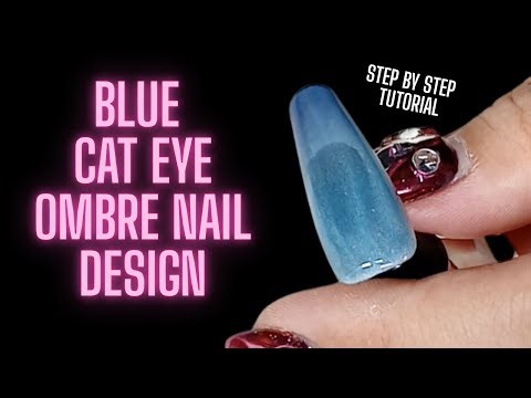 Stunning Blue Cat Eye Ombre Nail Design | Step by Step Tutorial