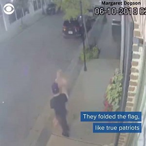 After two men were caught on surveillance video ripping down an American flag, a couple stopped to the right thing. They respectfully folded the flag -- a quiet act of true patriotism 🇺🇸 | Lindsey Reiser